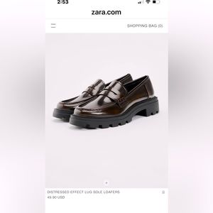 Zara distressed effect chunky loafers.  Worn once.  Dark Brown size 40